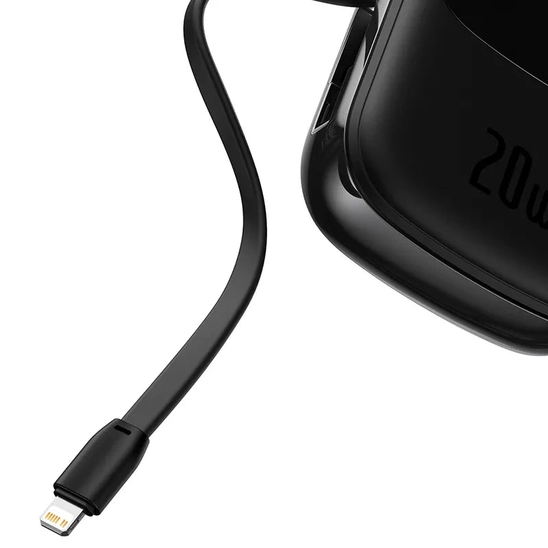 Powerbank Baseus Qpow PRO med Lightning-kabel, USB-C-port og USB 20000mAh, 20W (Sort)