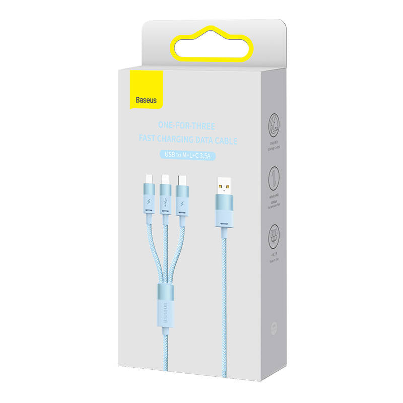 3in1 USB-kabel Baseus StarSpeed Series, USB-C + Micro + Lightning 3,5A, 1,2m (blå)