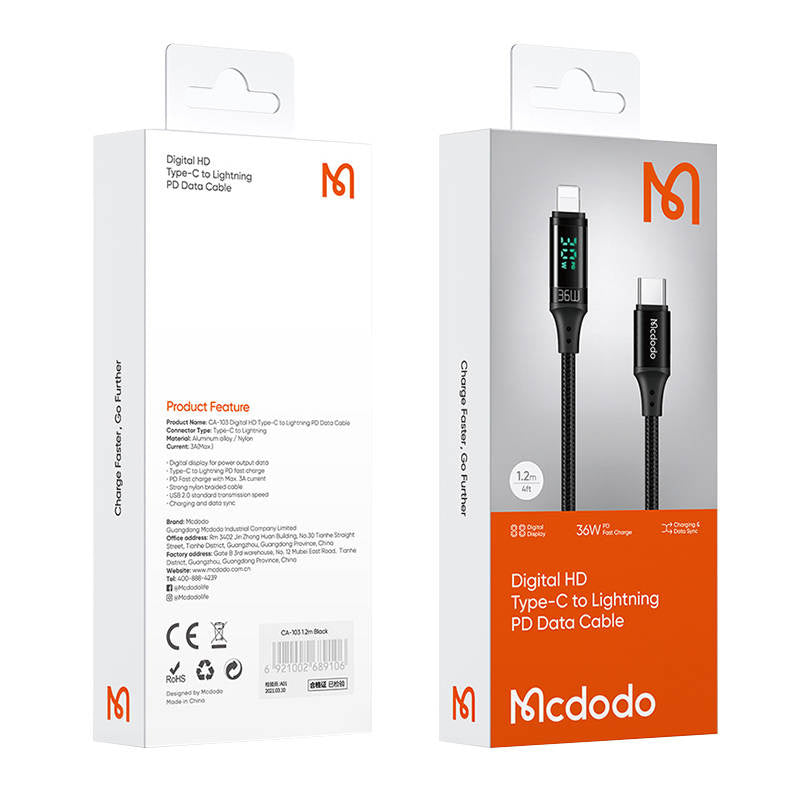 Kabel Mcdodo CA-1030 USB-C til Lightning, 36W, 1,2 m (sort)
