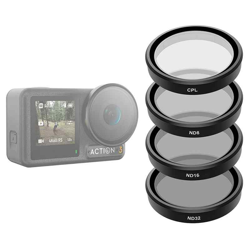 Sæt af 4 TELESIN CPL/ND8/ND16/ND32 filtre til DJI Osmo Action 3 / 4 / 5