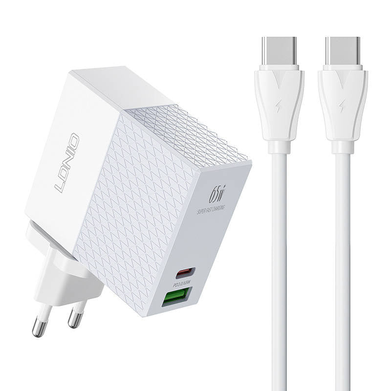 Væglader LDNIO A2620C USB, USB-C 65W + USB-C - USB-C-kabel