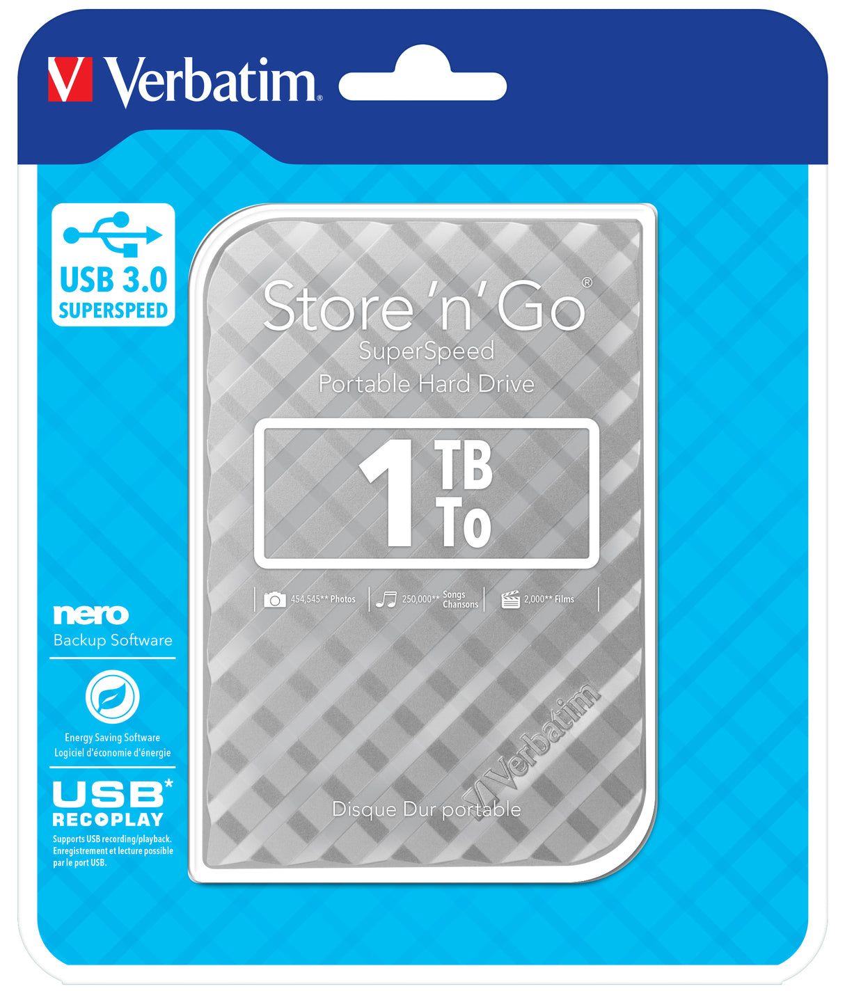 Verbatim Store 'n' Go ekstern harddisk 1 TB 5400 rpm Micro-USB B 3.2 Gen 1 (3.1 Gen 1) Sølv