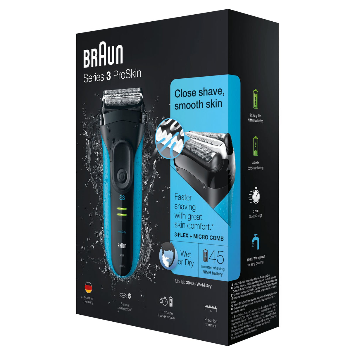 Braun Series 3 3040s Barbermaskine Sort Blå