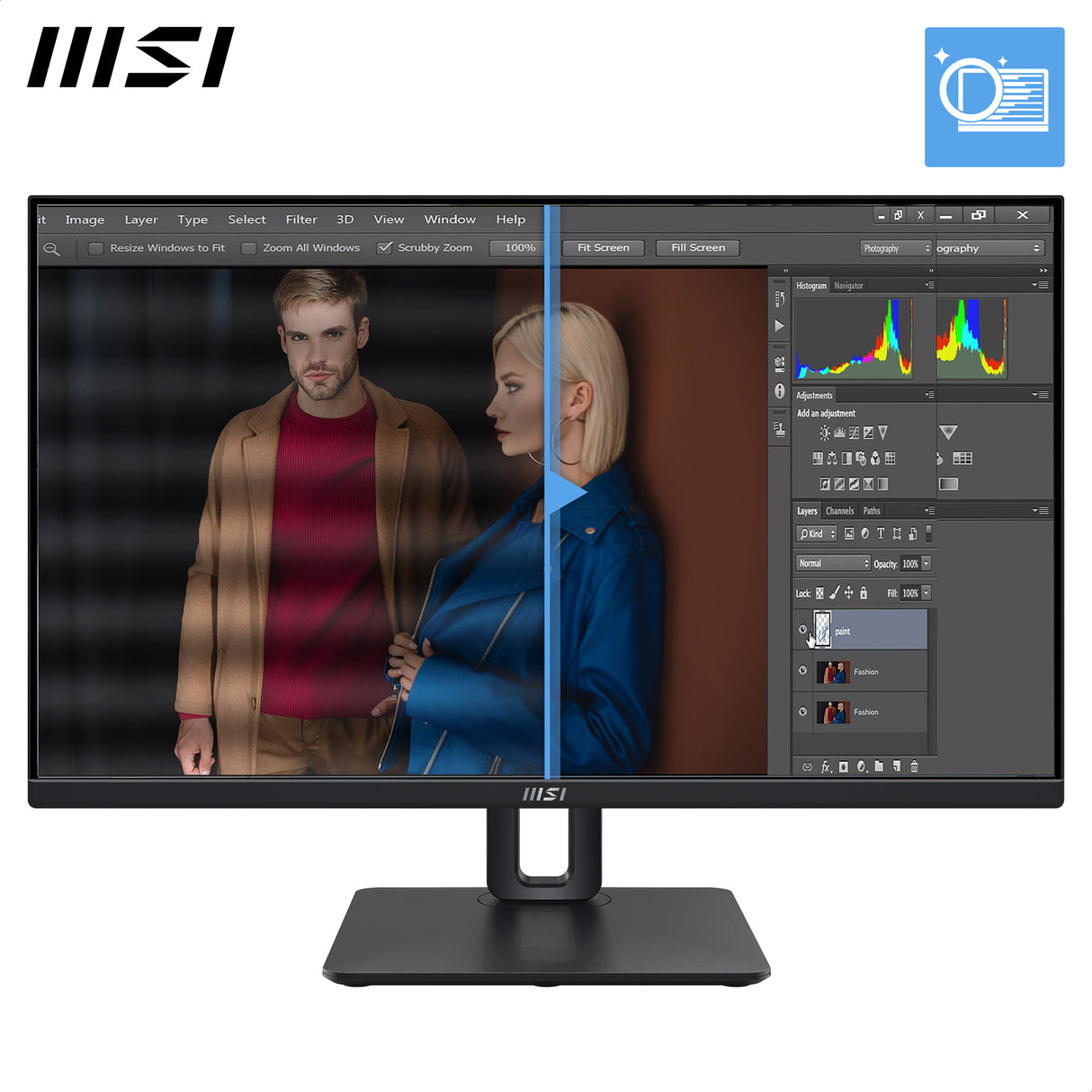 MSI PRO MP245PG 24 1920 x 1080 (Full HD) VGA (HD-15) HDMI DisplayPort 100Hz Pivot Skærm