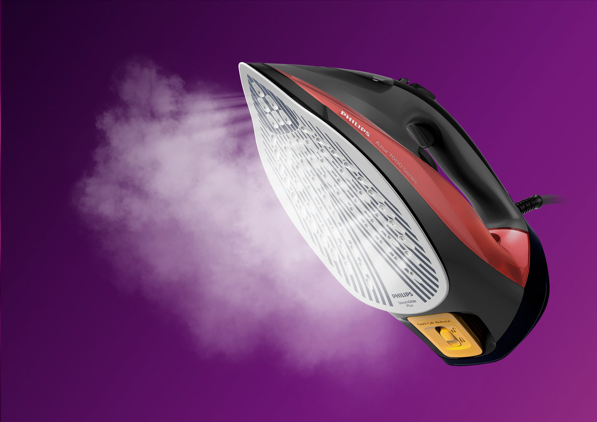 Philips 7000 series DST7022/40 strygejern Dampstrygejern SteamGlide Plus strygesål 2800 W Sort, Rød