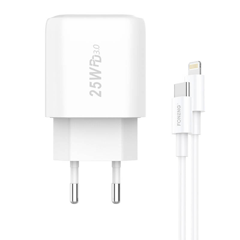 Hurtig oplader Foneng 1x USB EU40 25W + USB C til Lightning-kabel