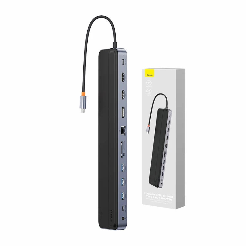 Hub 12w1 Baseus EliteJoy Gen2 serie USB-C til 2xHDMI+ 3xUSB 3.0+ PD+ DP+ SD/TF+ RJ45+ Type-C+ 3,5 mm (mørkgrå)