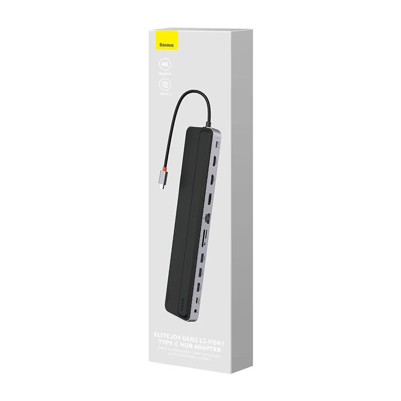 Hub 12w1 Baseus EliteJoy Gen2 serie USB-C til 2xHDMI+ 3xUSB 3.0+ PD+ DP+ SD/TF+ RJ45+ Type-C+ 3,5 mm (mørkgrå)