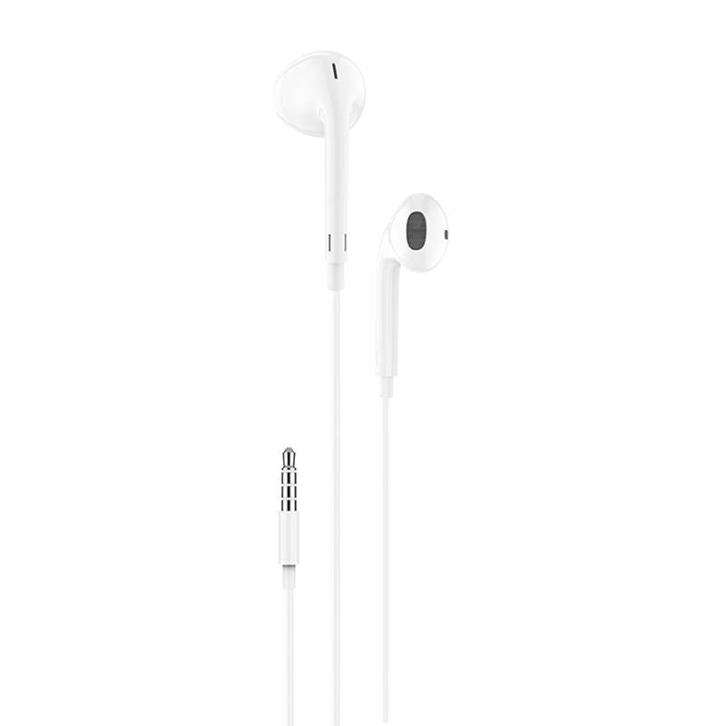 In-ear-hovedtelefoner, kablet Foneng T34, mini jack 3,5 mm, fjernbetjening (hvid)