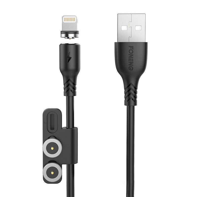 Foneng X62 Magnetisk 3in1 USB til USB-C / Lightning / Micro USB-kabel, 2,4 A, 1 m (sort)