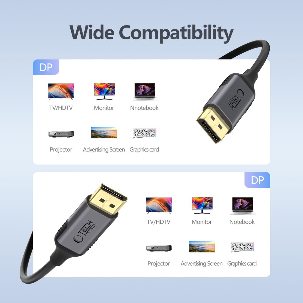 Tech Protect Ultraboost Kabel Displayport Til Displayport 1.4 4 K 60 Hz 200 Cm Sort