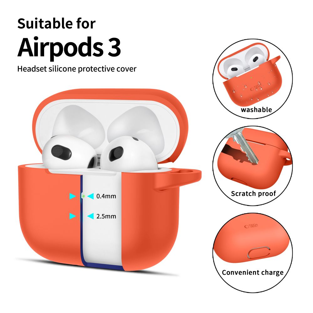 Tech Protect Silikonekrog Til Apple Airpods 3 Neon Orange