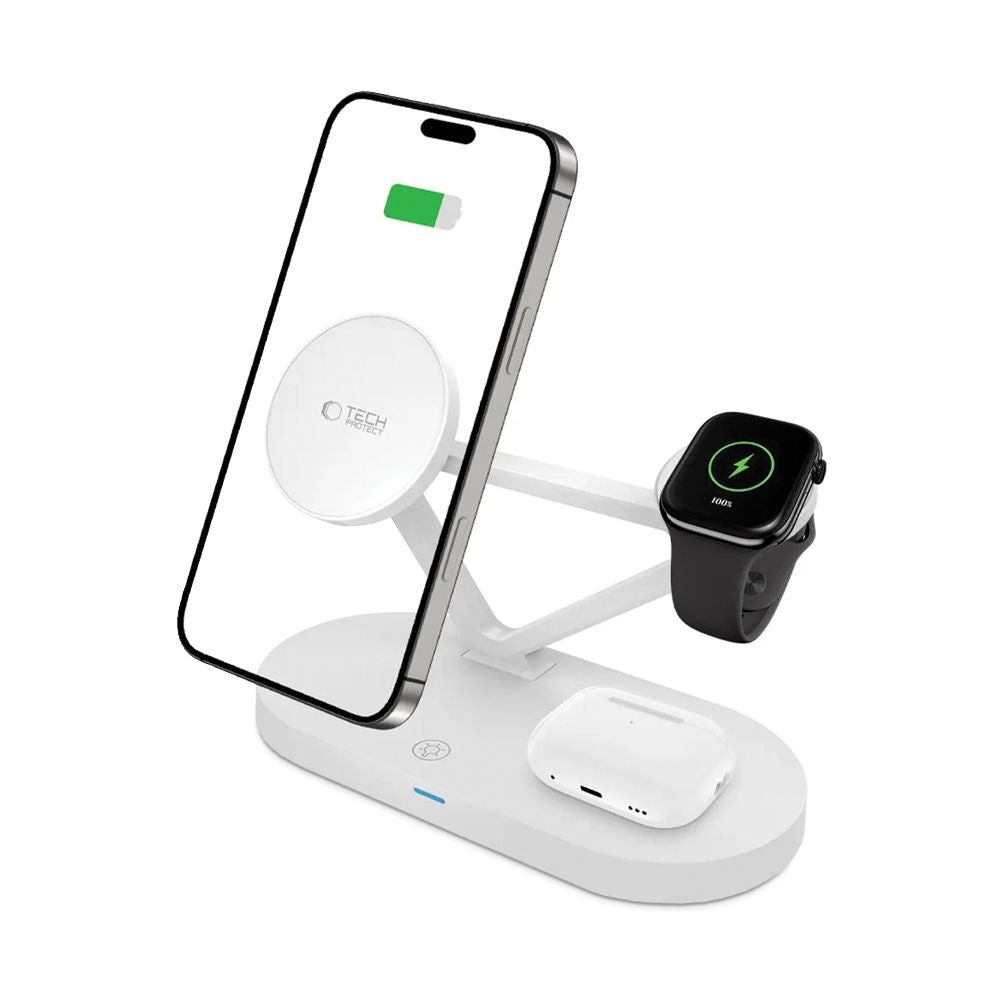 Tech Protect Qi15 W A41 3 I 1 Magnetisk Magsafe Trådløs Oplader Hvid