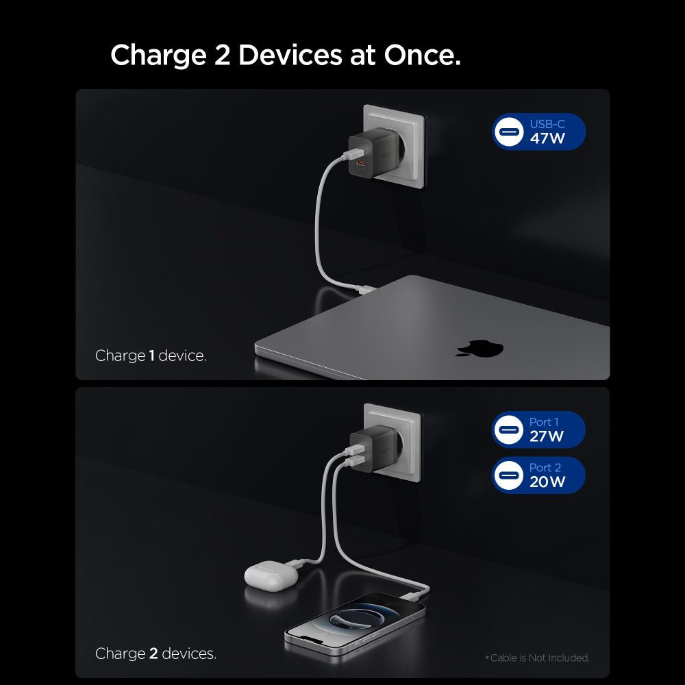 Spigen Ee472 Eu Gan Essential 2 Ports Netværksopladder 47 W Gunmetal