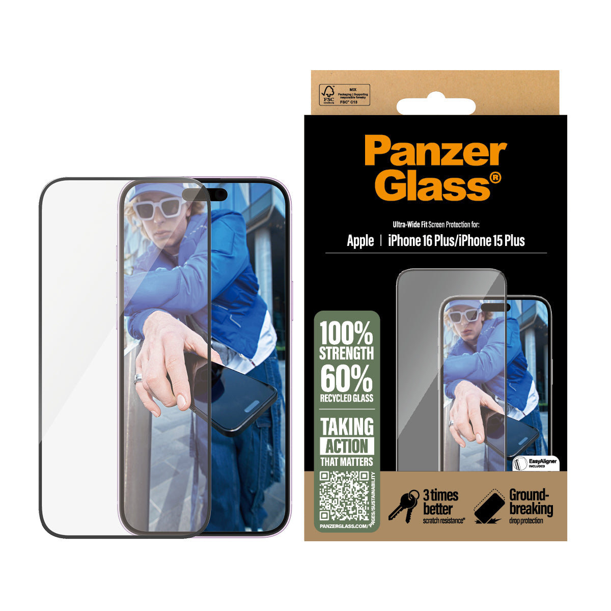 PanzerGlass ® Skærmbeskyttelse iPhone 16 Plus | 15 Plus | Ultra-Wide Fit