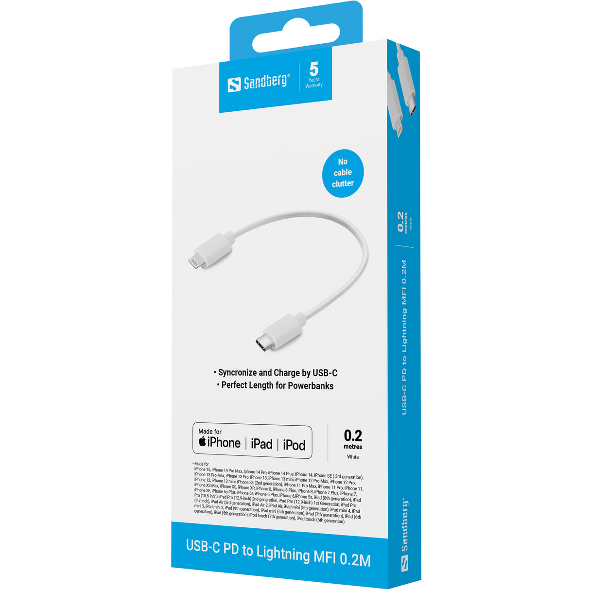 Sandberg 136-71 Lightning kabel 0,2 m Hvid