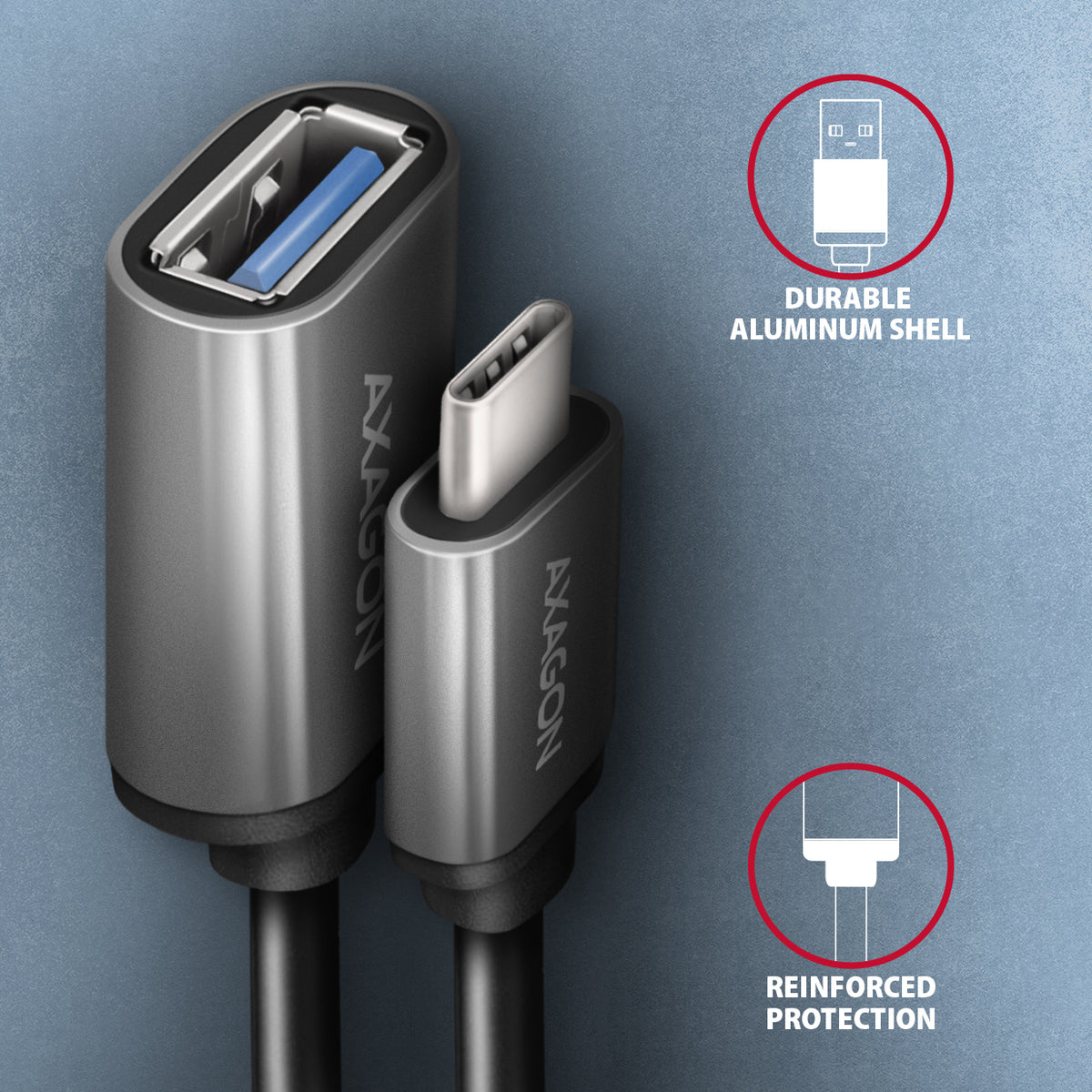 AXAGON USB-C adapter 20cm Sort