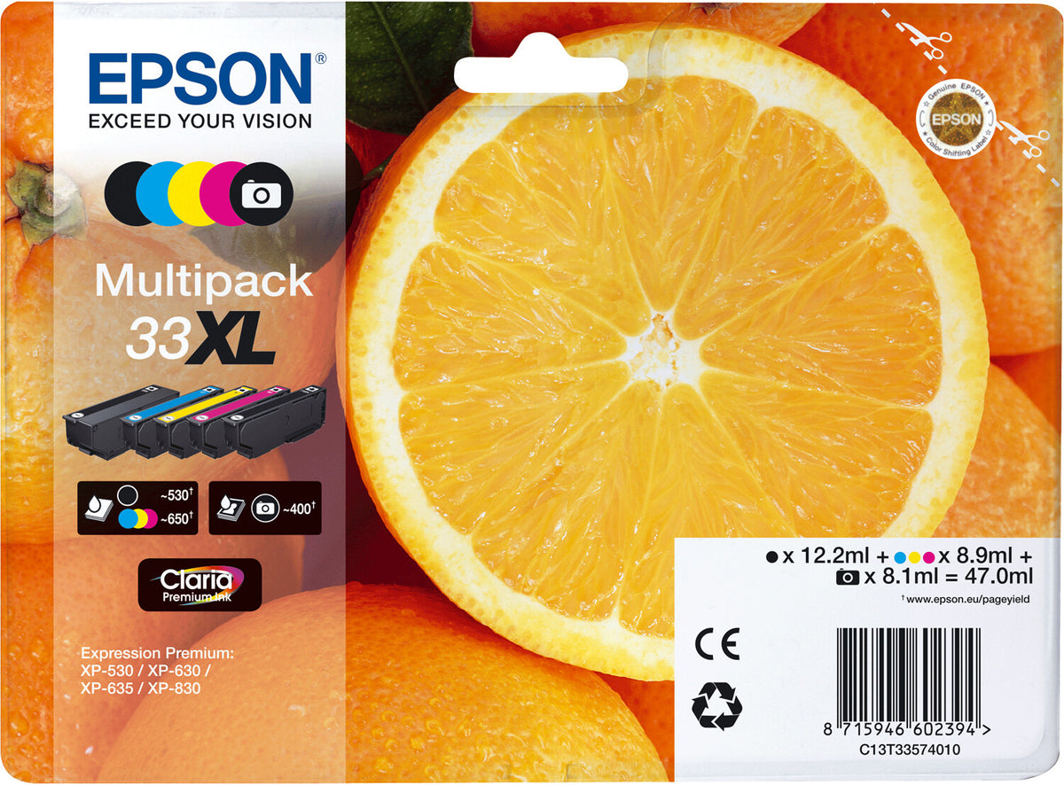 Epson Oranges 33XL appelsiner Claria Premium multipakke 5-farve blæk