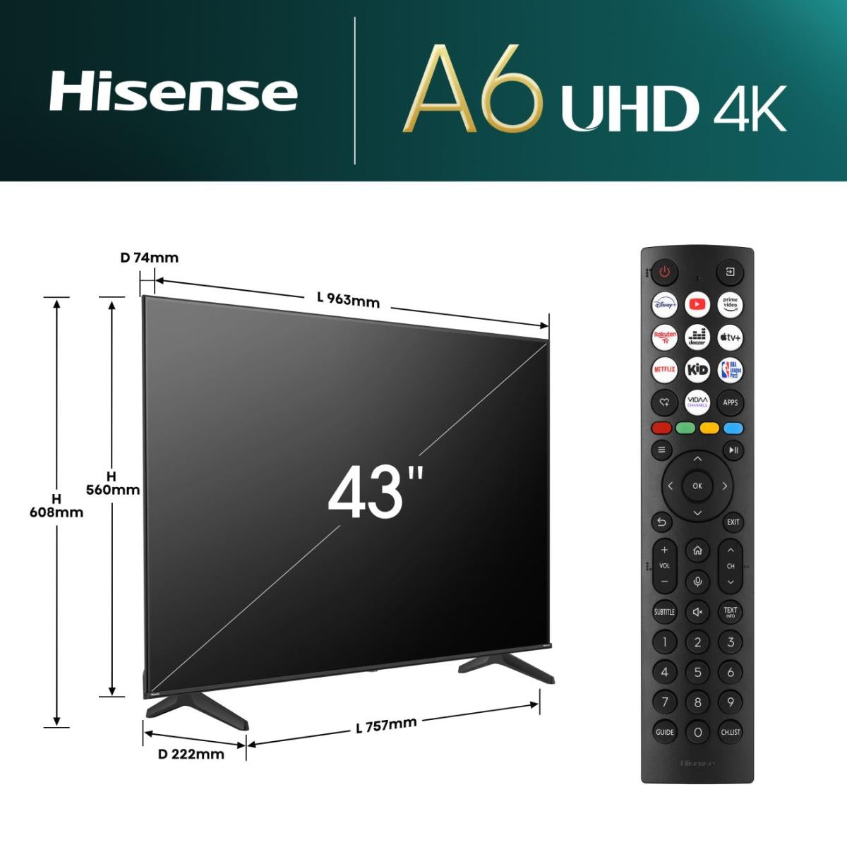 Hisense UHD Smart TV 43A6N ČR
