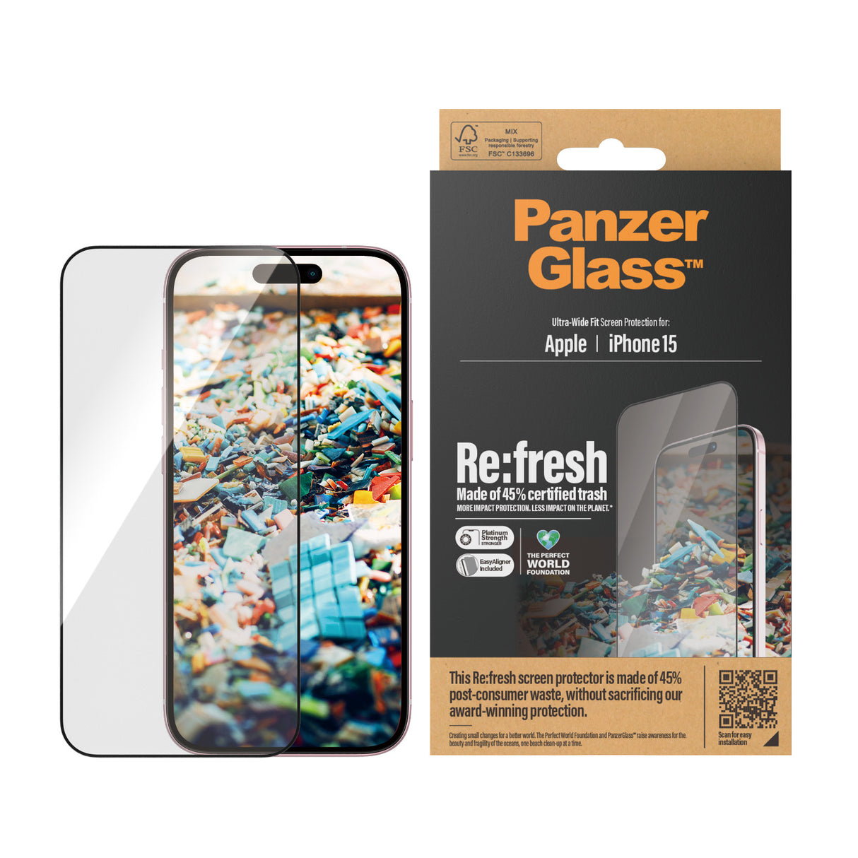 PG RE:FRESH Screen Protector iPhone 15 UWF w/Aligner