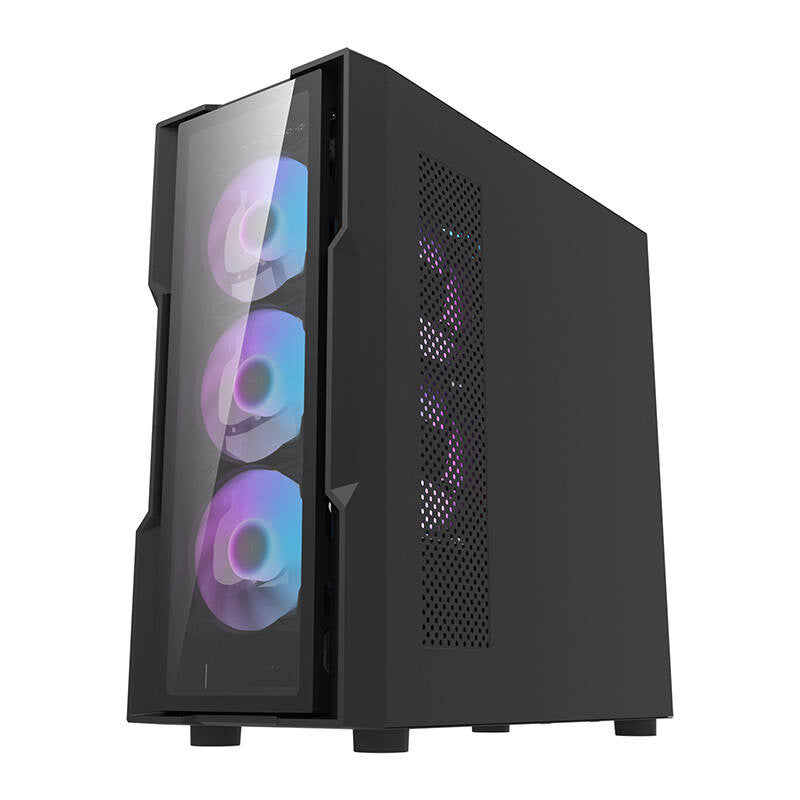Darkflash DK431 Glas computerkasse (sort) + 4 RGB-ventilatorer