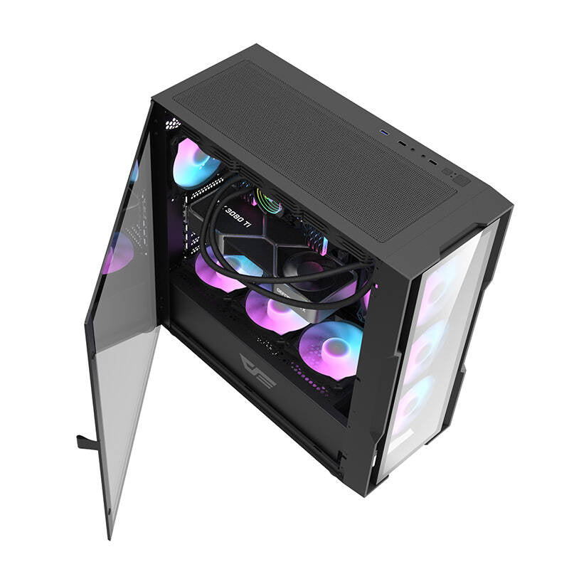 Darkflash DK431 Glas computerkasse (sort) + 4 RGB-ventilatorer