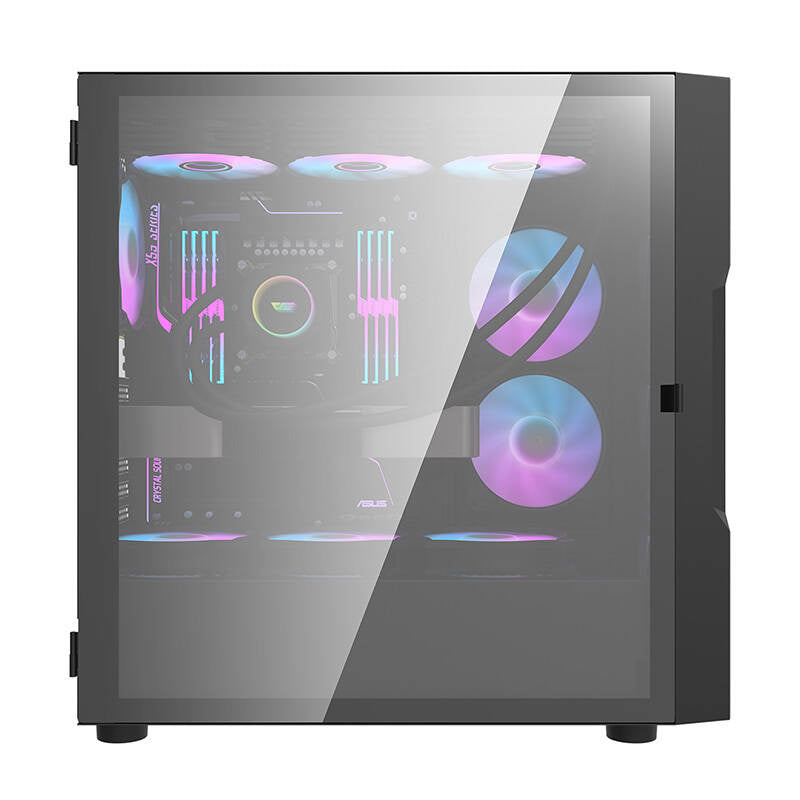 Darkflash DK431 Glas computerkasse (sort) + 4 RGB-ventilatorer