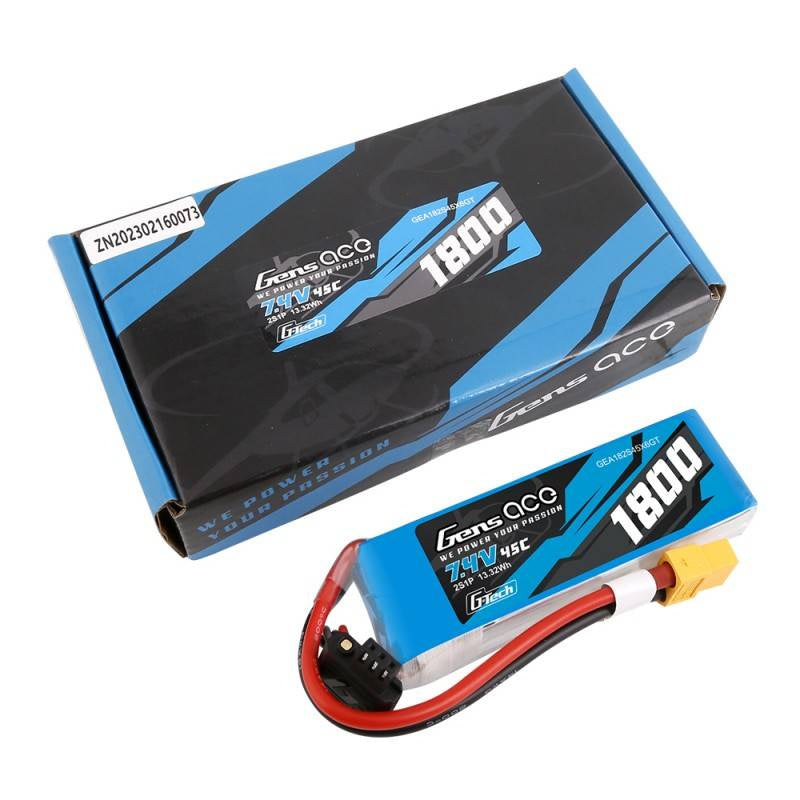GensAce G-Tech LiPo 1800mAh 7.4V 45C 2S1P XT60 Batteri