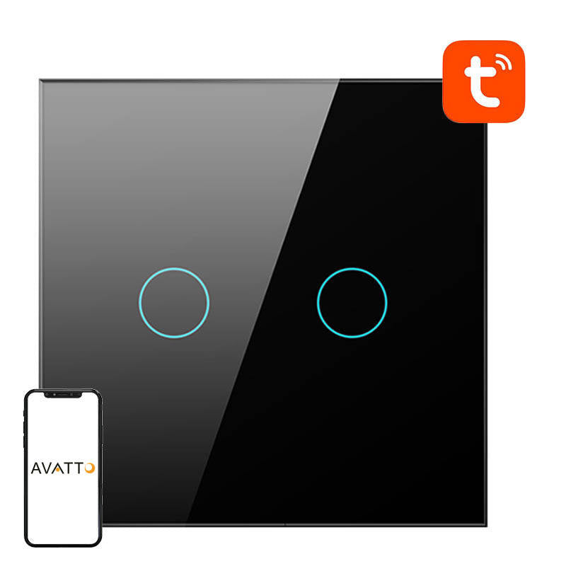 Smart Light Switch WiFi Avatto TS02-EU-B2 2 vej (sort)