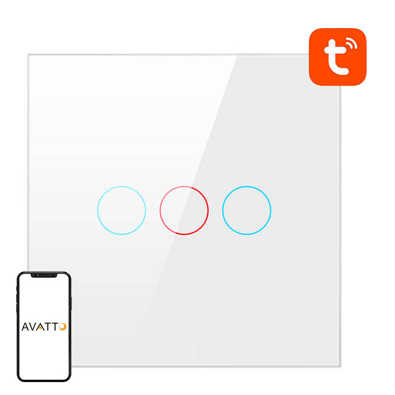 Smart Light Switch WiFi Avatto TS02-EU-W3 3 Way TUYA (hvid)