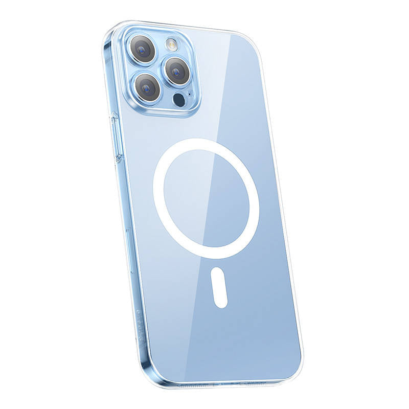 Telefonhylster Baseus Magnetic Crystal Clear til iPhone 13 Pro (gennemsigtigt) med skærmbeskytter og rengøringsset af helt hærdet glas