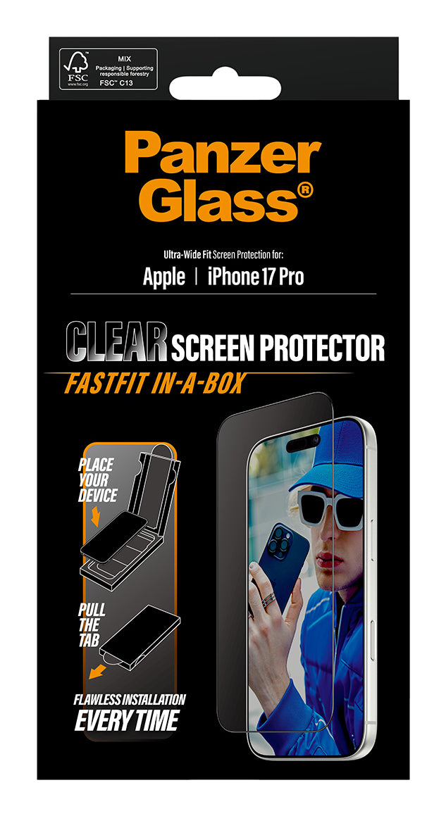 PG Screen Protecter Black Frame iPhone 17 Pro UWF Fastfit