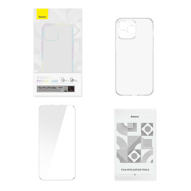 Gennemsigtigt æske og hærdet glas sæt Baseus Corning til iPhone 12 Pro Max