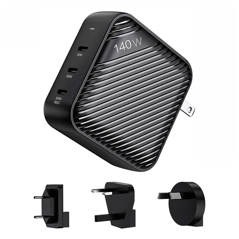 Væglader INVZI GanHub 3x USB-C, 140W, EU/UK/AU/US (sort)