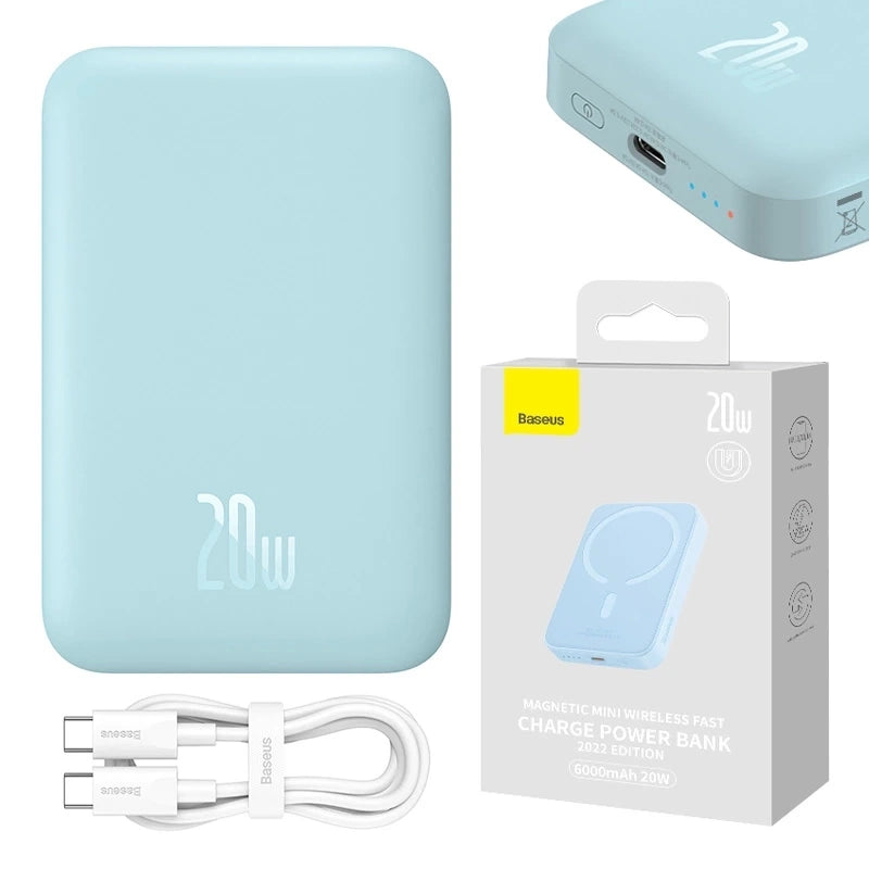 Powerbank Baseus Magnetic Mini 6000mAh, USB-C 20W MagSafe (blå)
