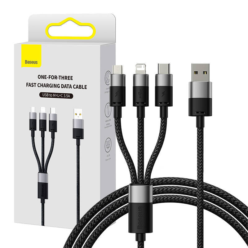 Hurtig opladning USB til M+L+C Baseus StarSpeed 3,5A 0,6m (Sort)