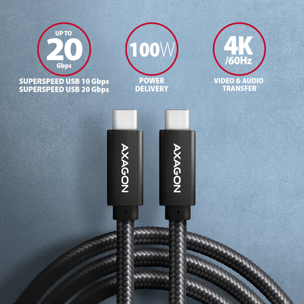 Axagon BUCM32-CM15AB USB-kabel USB 3.2 Gen 2x2 1,5 m USB C 20 Gbit/sek. 100 W Sort