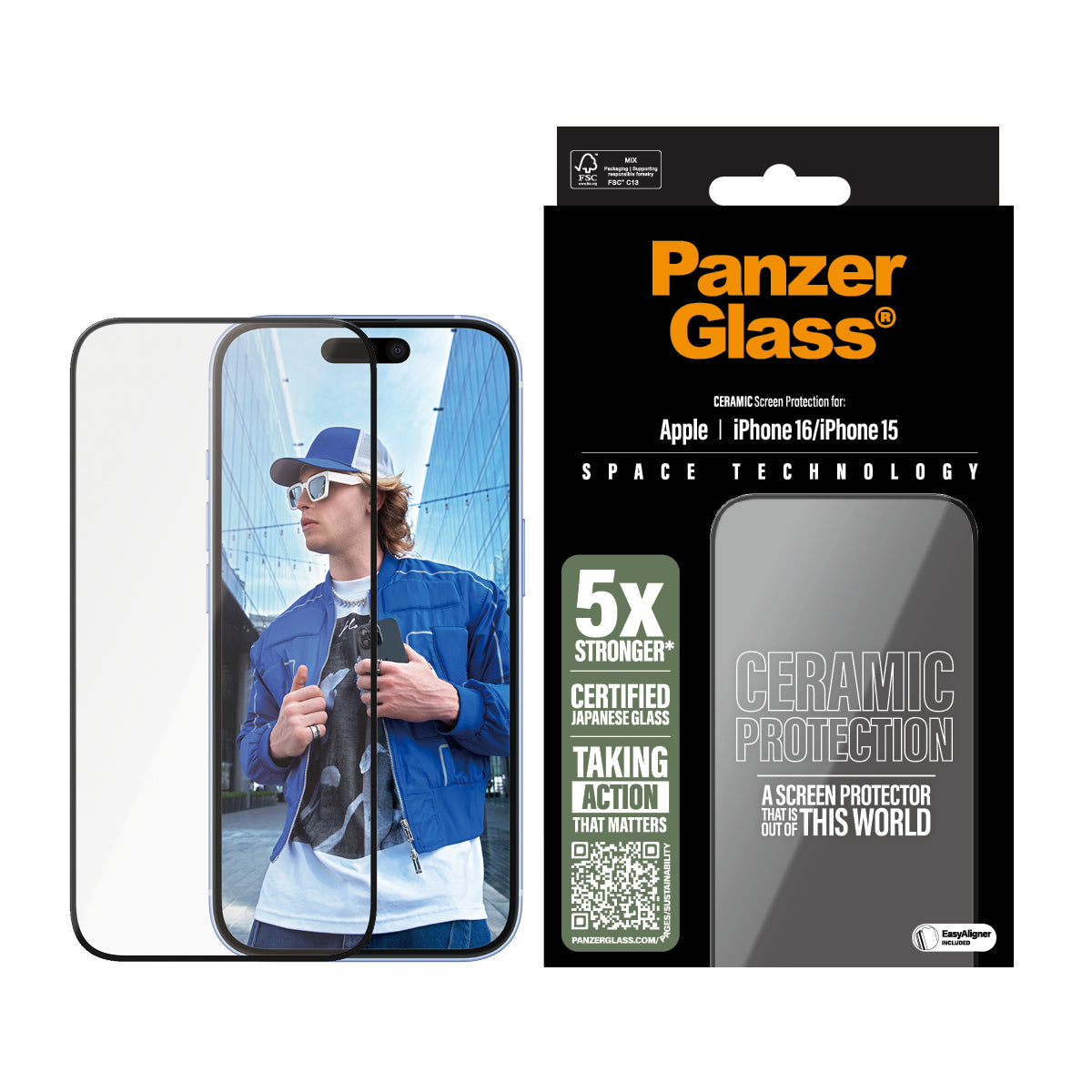 PanzerGlass ® Ceramic Skærmbeskyttelse iPhone 16 | 15 | Ultra-Wide Fit