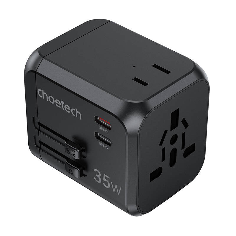 Choetech PD5008 rejseoplader, 3xUSB-A, 2xUSB-C, GaN, 35W, US/EU/UK/AU (sort)