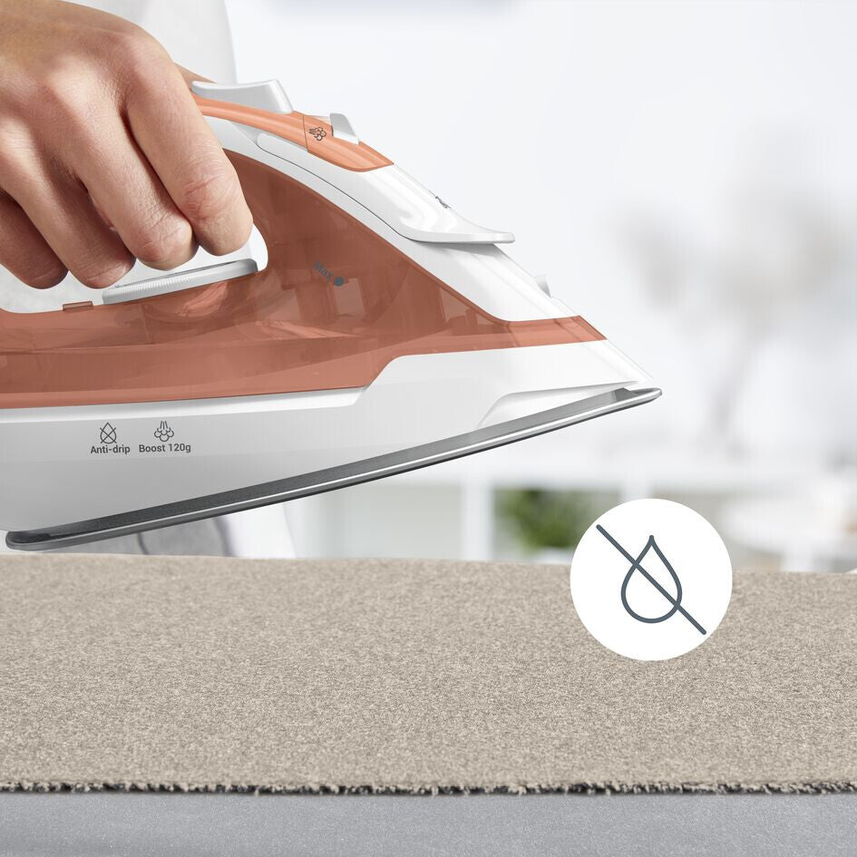 Tefal Virtuo 30 FV2C40E0 strygejern Tør & dampstrygejern Keramisk strygesål 2000 W Fersken, Hvid