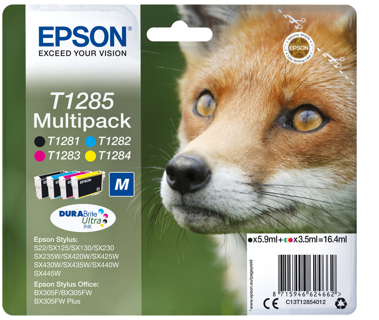 Epson Fox T1285 blækpatron 1 stk Original Sort, Blå, Magenta, Gul
