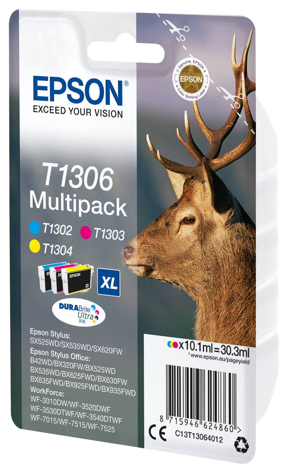 Epson T1306 Multipack Gul Cyan Magenta Blæk C13T13064012