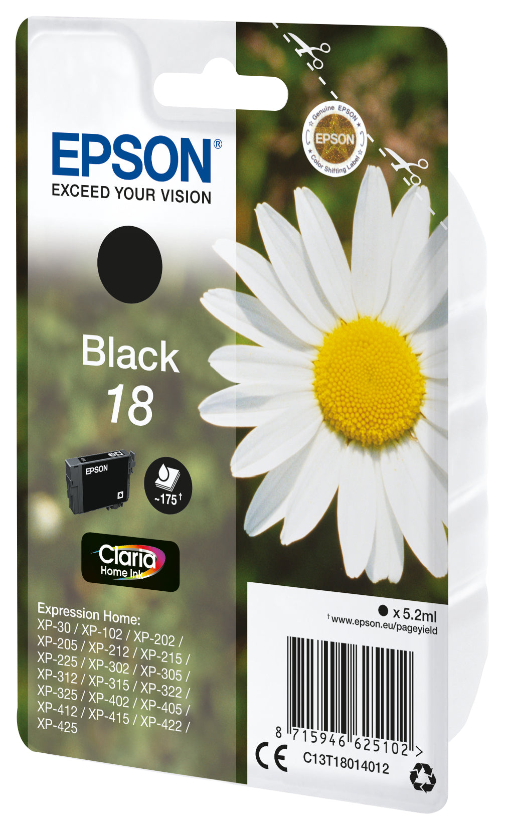 Epson Daisy C13T18014012 blækpatron 1 stk Original Standard udbytte Sort
