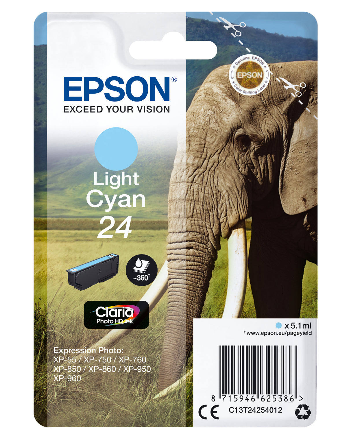 Epson 24 Lys cyan 360 sider Blæk C13T24254012