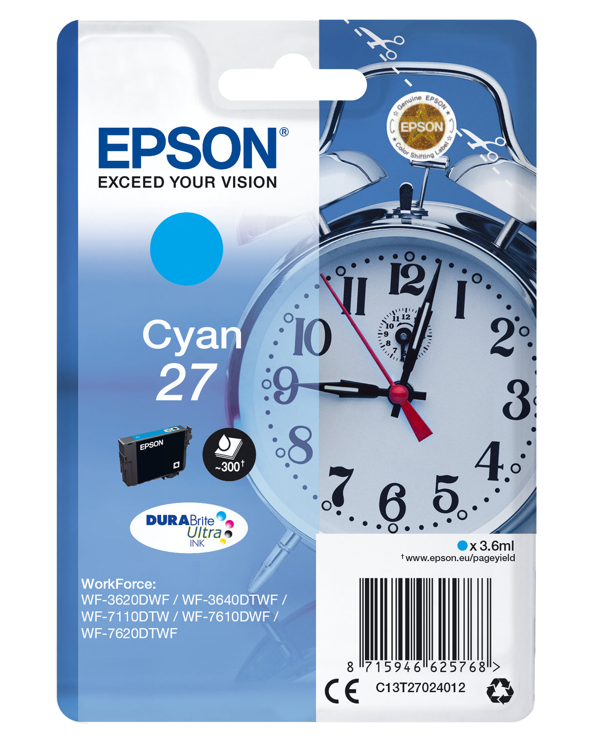 Epson Alarm clock C13T27024012 blækpatron 1 stk Original Standard udbytte Blå