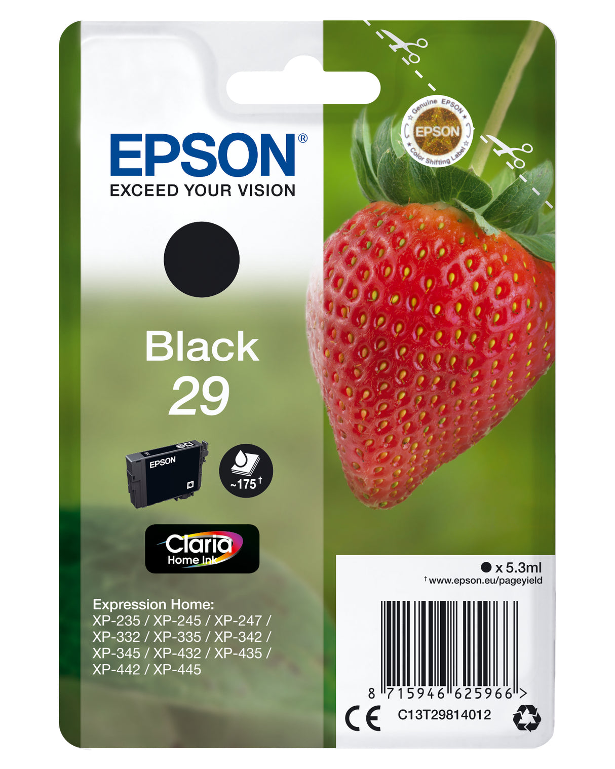 Epson Strawberry C13T29814012 blækpatron 1 stk Original Standard udbytte Sort