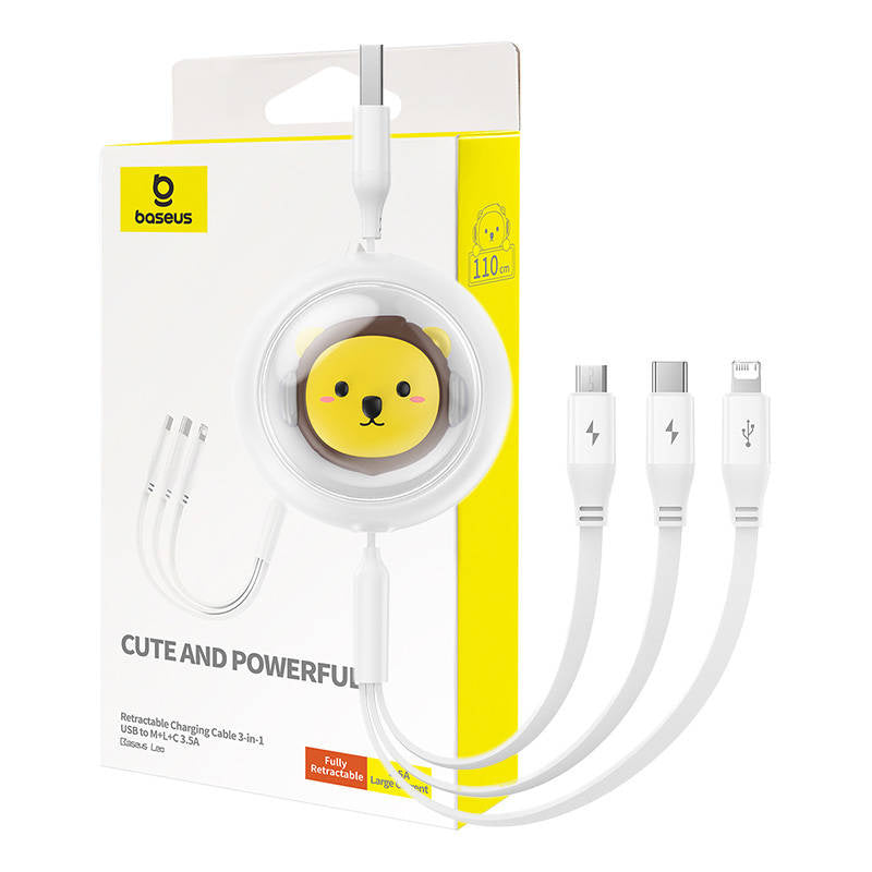 Opladningskabel 3w1 Baseus USB til USB-C, USB-M, Lightning 3,5A, 1,1m (hvid)