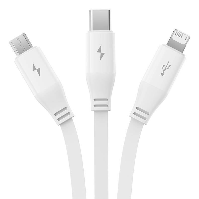Opladningskabel 3w1 Baseus USB til USB-C, USB-M, Lightning 3,5A, 1,1m (hvid)