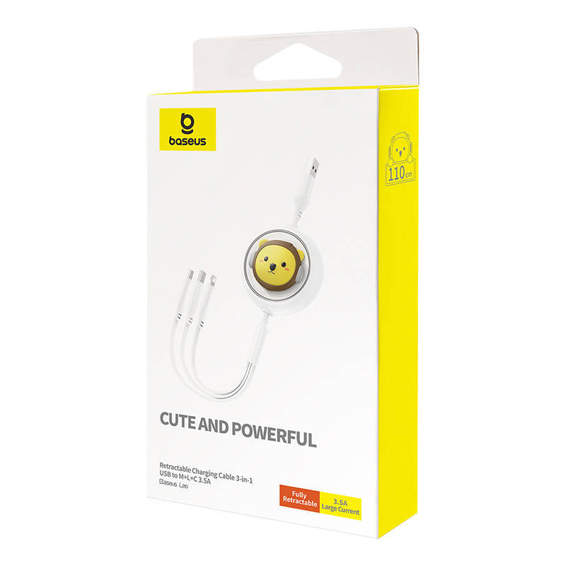 Opladningskabel 3w1 Baseus USB til USB-C, USB-M, Lightning 3,5A, 1,1m (hvid)