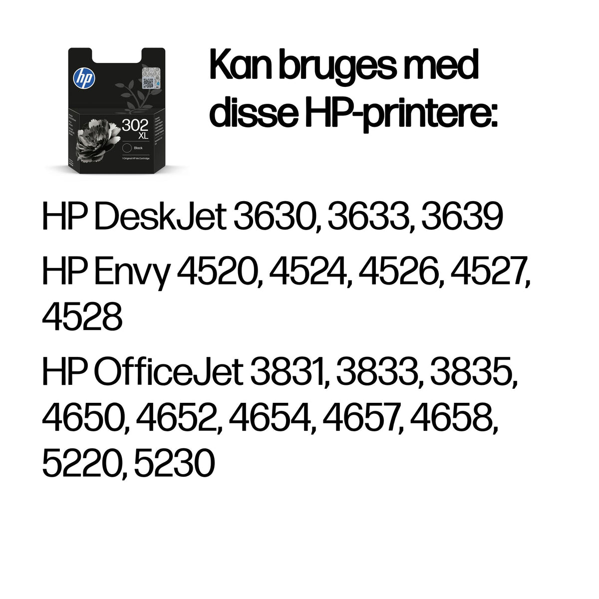 HP 302XL Sort 430 sider Blæk